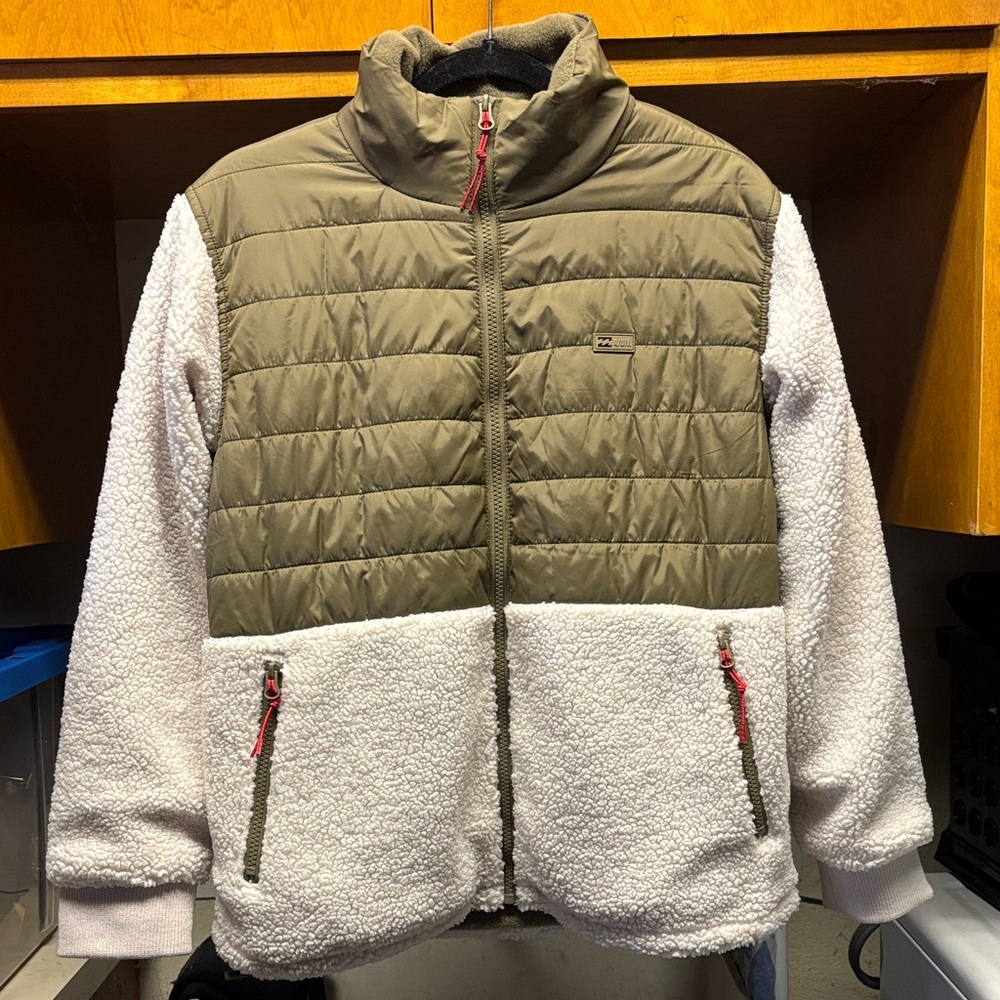 Billabong Olive and White Quilted Fleece Jacket